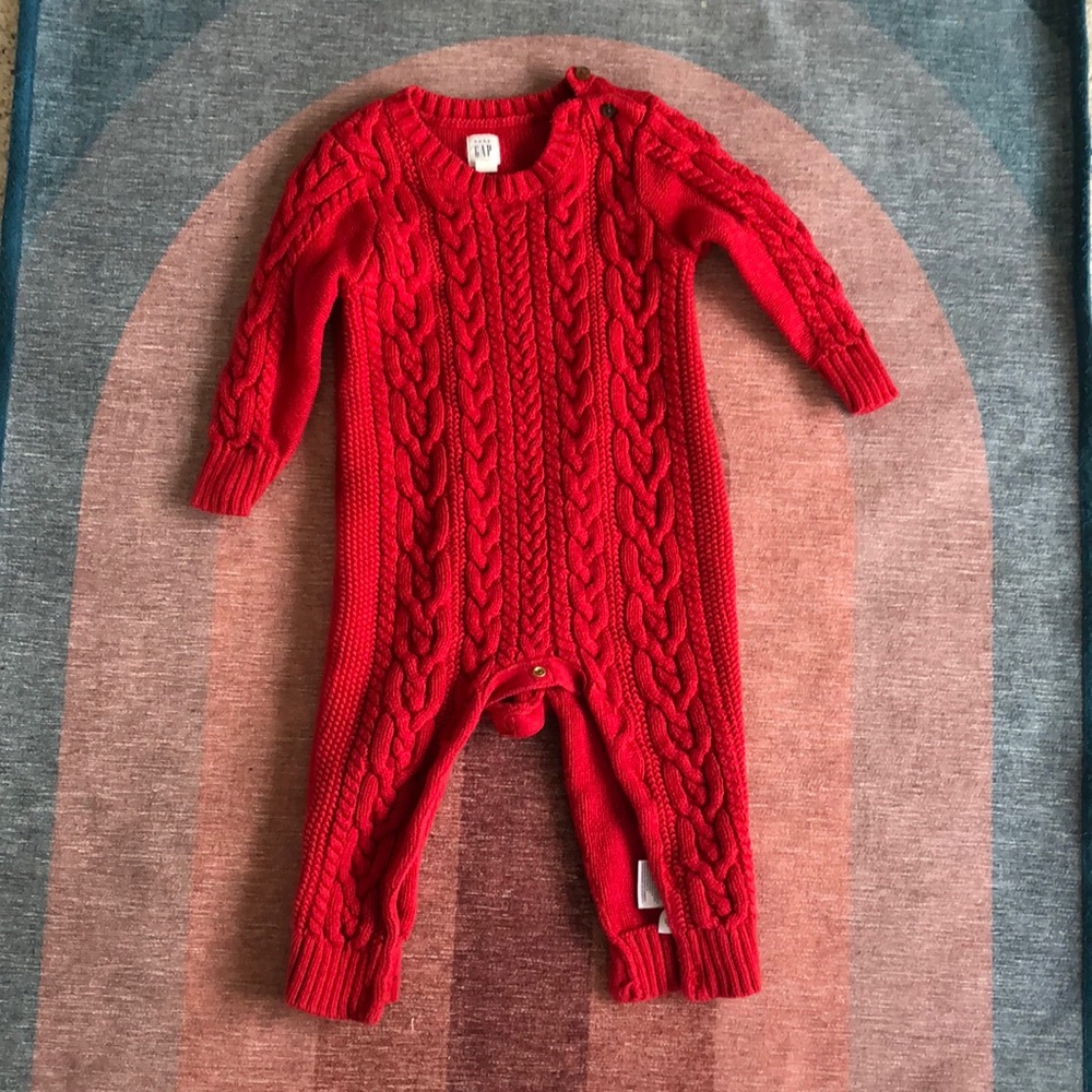GAP Red Cable Knit Baby Romper